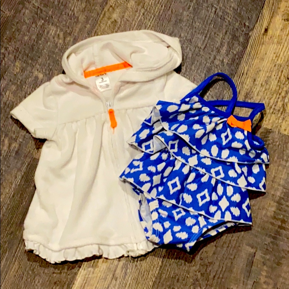 Baby Girl’s Bathing Suit w/ Hooded Cover Up - 3mo
